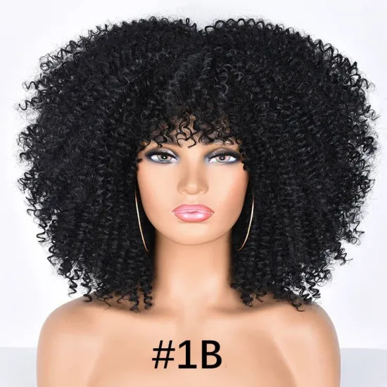 Synthetic Short Kinky Curly Hair U Part Natural American Cheap Non Lace Afro Wigs For Black Women Afro Kinky Wig With Fringe