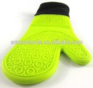 Long Size Kitchen Oven BBQ Silicone Gloves with cotton Cuff