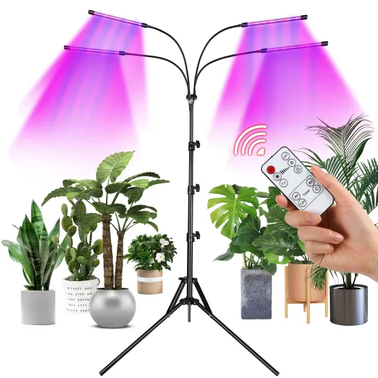 40W Standing LED Grow Lamp with 10 Dimmable Levels and Full Spectrum Red Blue Light for Indoor Plant Growth - Includes Tripod Stand