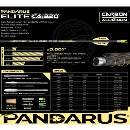Pandarus Elite CA320 3.2mm ACC Barreled Arrow Shafts for Archery Target Shooting