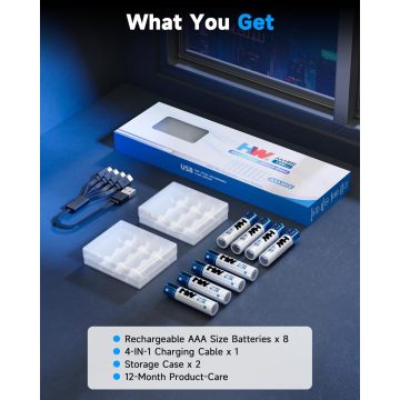 باتری لیتیومی قابل شارژ USB-C 8P 1.5V AAA 1300mWh