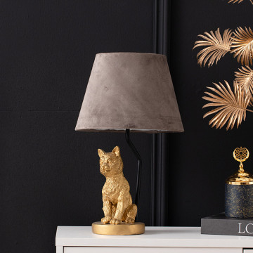 Gaya Eropa Gold Resin Cat Basis Lampu Meja Mewah dengan Flanel Wear - Pencahayaan Meja Modern
