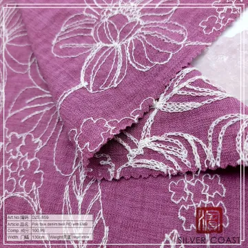 poly faux denim twill p/d with embroidery