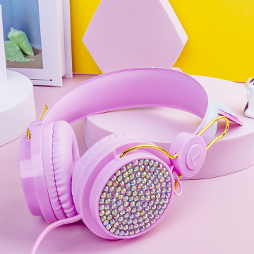 Headphone Kids Diamond Headset On-Ear Headset Unicorn dengan Mikrofon Telinga Cat LED