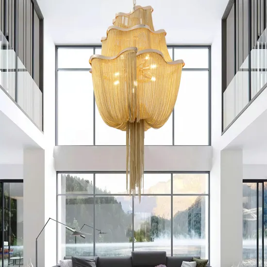 Postmodern Aluminum Chain Chandelier Luxury Tassel Pendant Lights for Living Room Dining Villa