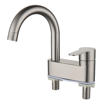 Single Lever Deck Mounted Square Stainless Steel Bathroom Taps Basin Mixer Faucets