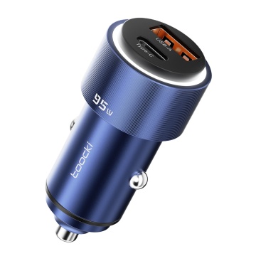 Total Output Fast Charging Aluminum Alloy Black 95W USB and Type-C Port Car Charger