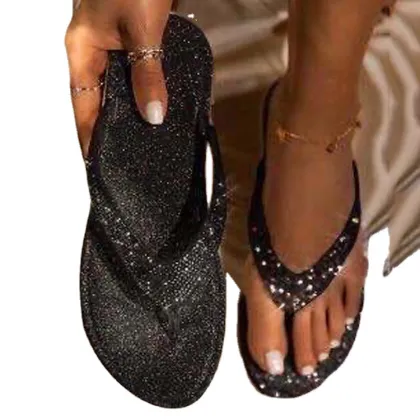 Shimmering Women's Flip Flops: Rhinestone-Encrusted Sandals and Slides for Elegant Footwear