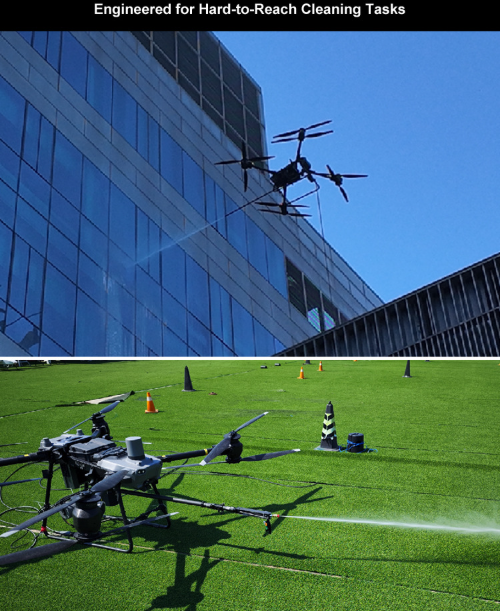 Drone system for high-altitude cleaning