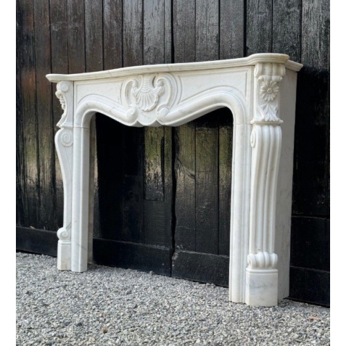 Antique-Style Ornate Fireplace Mantel with Floral Motif