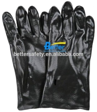 Cotton Lined Black Rubber PVC Dipped Construction Gloves Chemical Resistant
