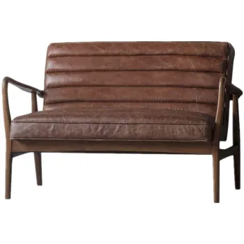 Mid-Century Style Leather and Wood Frame Loveseat Sofa: A New Design in Vintage Furniture