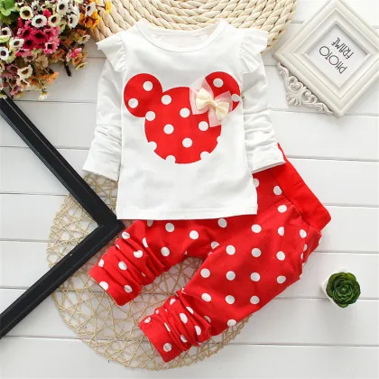 2021 New Kids Clothes Girl Baby Long Sleeve Cotton Minnie Casual Suits Baby Clothing Children Sets and Suits