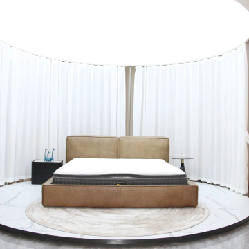 Antique Style Minimalist Retro Bed - Italian Brown Leather 1.5x2M 1.8x2M Light Luxury Modern Bedroom Furniture