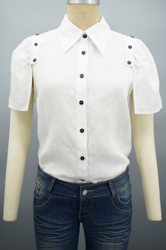 New Design Women Fashion Detachable Sleeves White Shirt