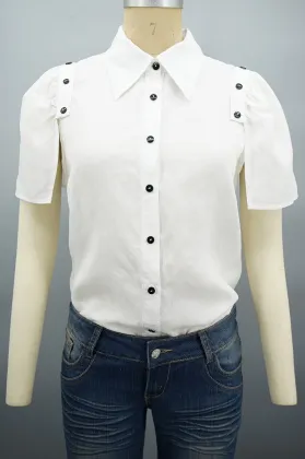 New Design Women Fashion Detachable Sleeves White Shirt
