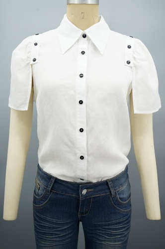 Ny design kvinnor mode löstagbara ärmar vit skjorta