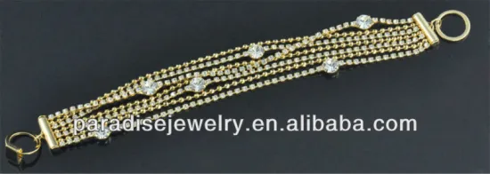 Gold-plating wide rhinestone alloy bracelet-B22006