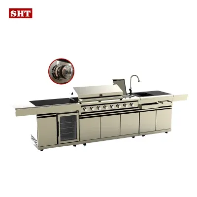 New Outdoor Kitchen Island with BBQ Grill Refrigerator Sink Cabinet