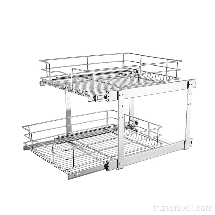 Panier de rangement de plats d'armoire en acier inoxydable à 2 couches