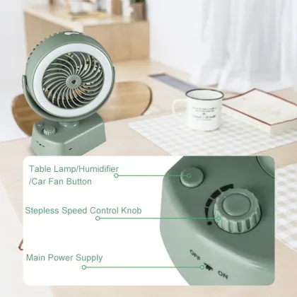 Car Electric Fan with Misting Humidification and Automatic Oscillating Head, Mute Operation and Lights