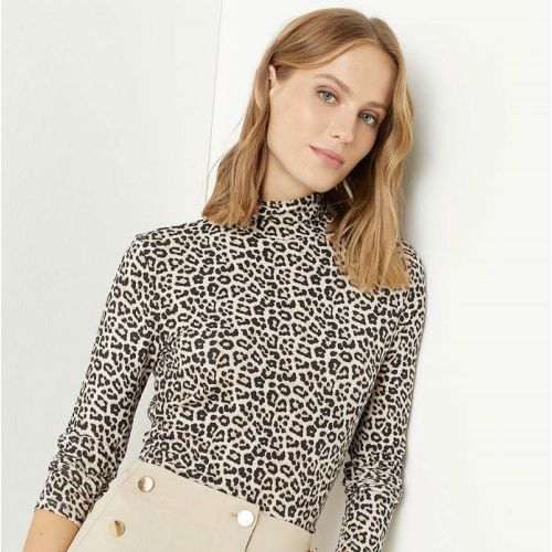 Damen Mode Leopard druckte Langarm-T-Shirts