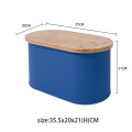 Bamboo Wooden Lid Metal Carbon Steel Bread Box