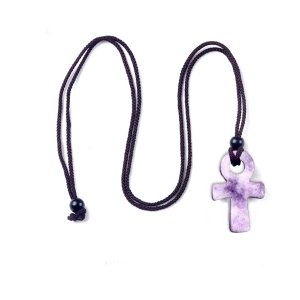 Lepidolite Ankh Pendant (20x30mm) Handmade Craved Stone Neclace Adjustable Rope