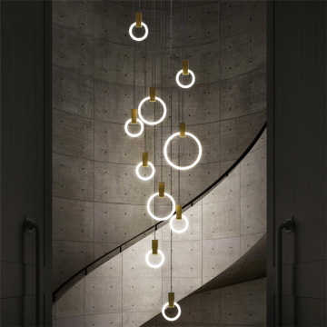 Aluminum Acrylic Dimmable LED Stairs Pendant Lights for Modern High Ceiling