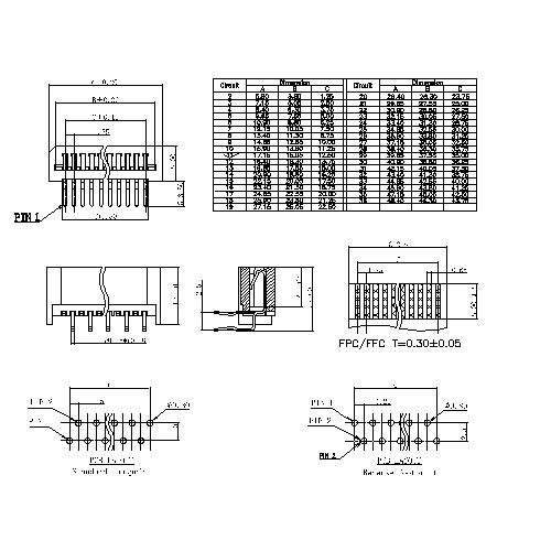 1.25mm FPC,NON ZIF,Single contact,upper contact, Dip Right angle FPC1.25-XXRTUXXX0