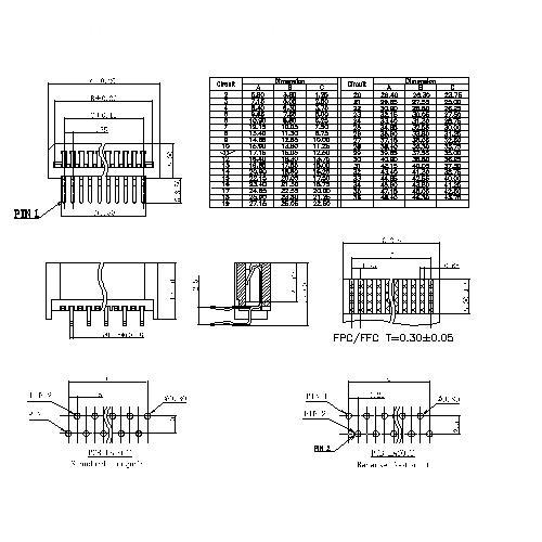 1.25mm FPC,NON ZIF,Single contact,upper contact, Dip Right angle FPC1.25-XXRTUXXX0