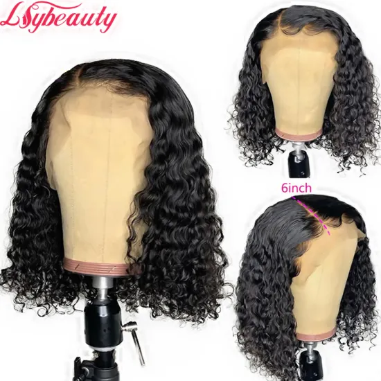 Short Brazilian Deep Curly  13x6 Lace Front Wigs Human Hair Bob 150% Density Glueless Lace Front Wigs Pre Plucked With Baby Hair