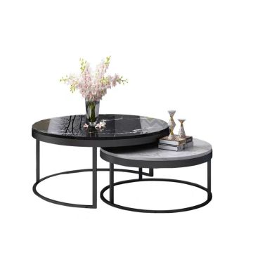 Nesting Coffee Table with 2 End Tables - Black Faux Marble and Wood
