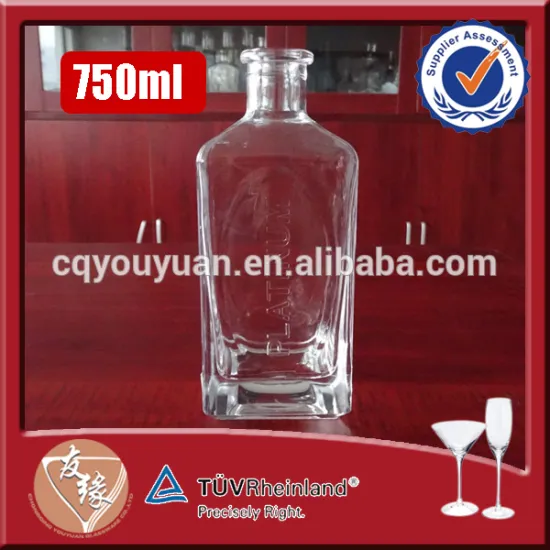 cork top clear french square glass whiskey bottle 750ml high transparente