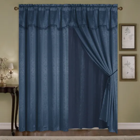HOT SELLING Damask Jacquard Window Curtains with Valance and Lace Backing