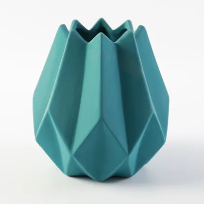 Nordic Geometry Modern Plant Vase - Matte Blue Morandi Ceramic Flower Vase