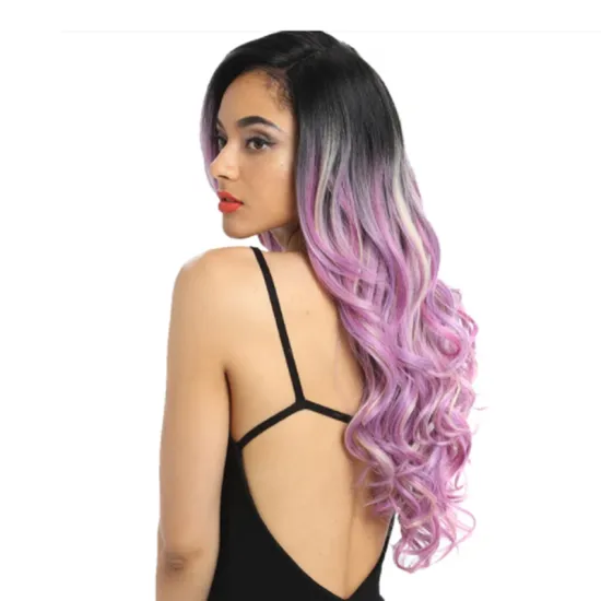 Pre-plucked long curly Wave 22 Inches Lavender Pink  Synthetic lace frontal Lace Front Wig Synthetic hair wigs For Black Women