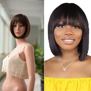 Wholesale Ombre Ash Blonde Color Machine Made Short Bob Wigs With Bangs For Black Women Daily Use Heat Resistant Synthetic Wig