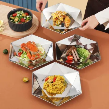 Korean Style Stainless Steel Hexagon Shallow Platter - Wholesale Serving Dish