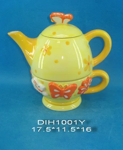 Hand-Painted Ceramic Teapot with Mug Set