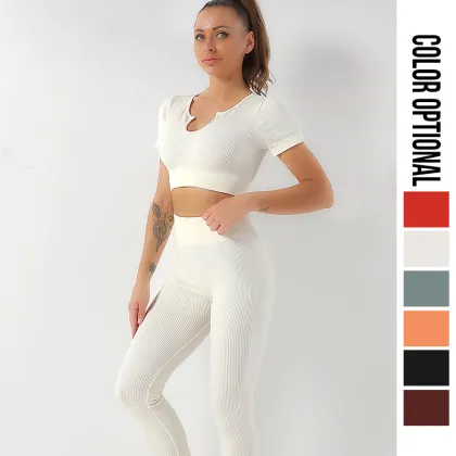 OEM High Waist Yoga Set with Factory Price: Active Women's Short Sleeve Top and Leggings