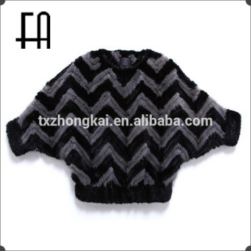 Factory direct wholesale price mink fur knitted pullover coat with bat-wing sleeve
