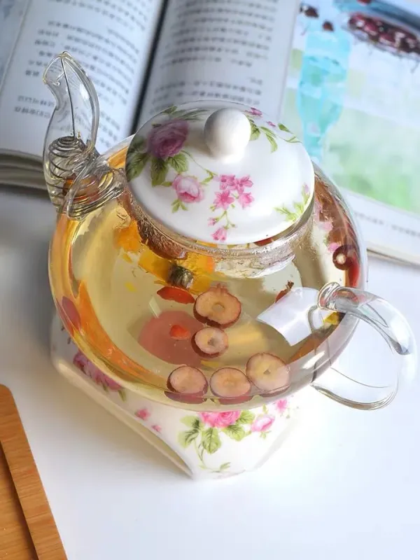 Glass Tea Maker Teapot Set with Ceramic Warmer Filter and Lid