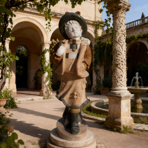 Polychrome Marble Statue of a Boy with Ornament