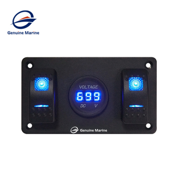 Genuine Marine 2 Gang Rocker Switch Panel with Voltmeter