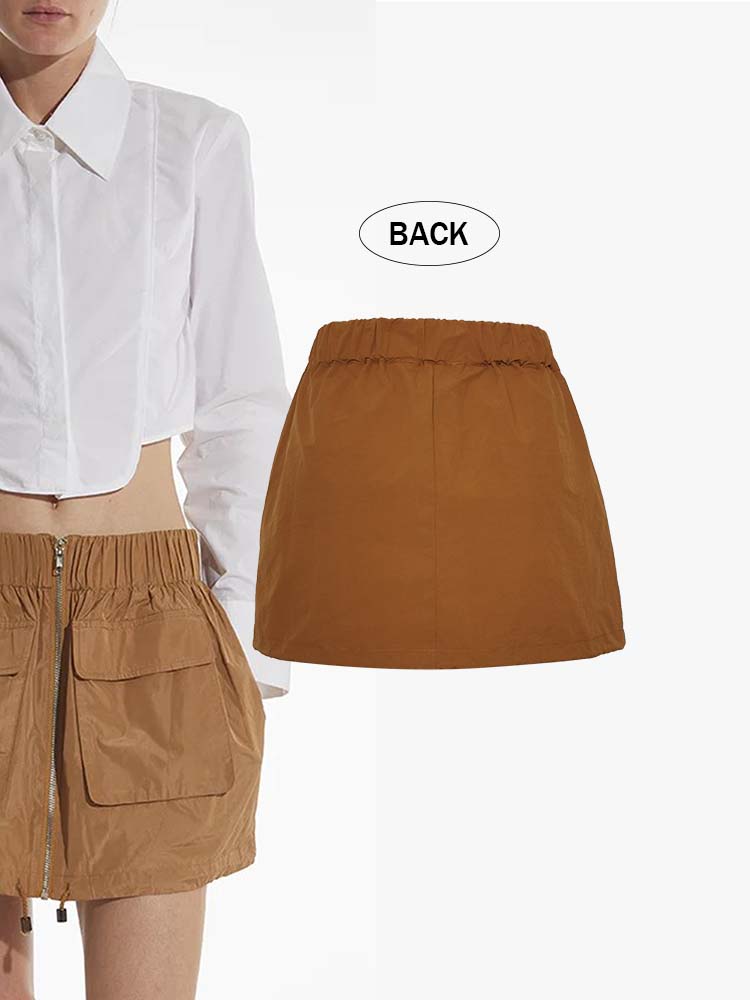 Women's Casual Ruched Waistband Draw Cord Cargo Skirt