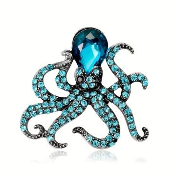 Rhinestone Octopus Brooch with Diamonds - Fashionable Marine Creature Pin