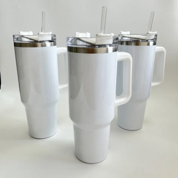 White Stainless Steel 40 oz 1200 ml Insulated Travel Mug with Handle for Sublimation