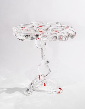 Cobblestone Red Flower Crystal Round Side Table