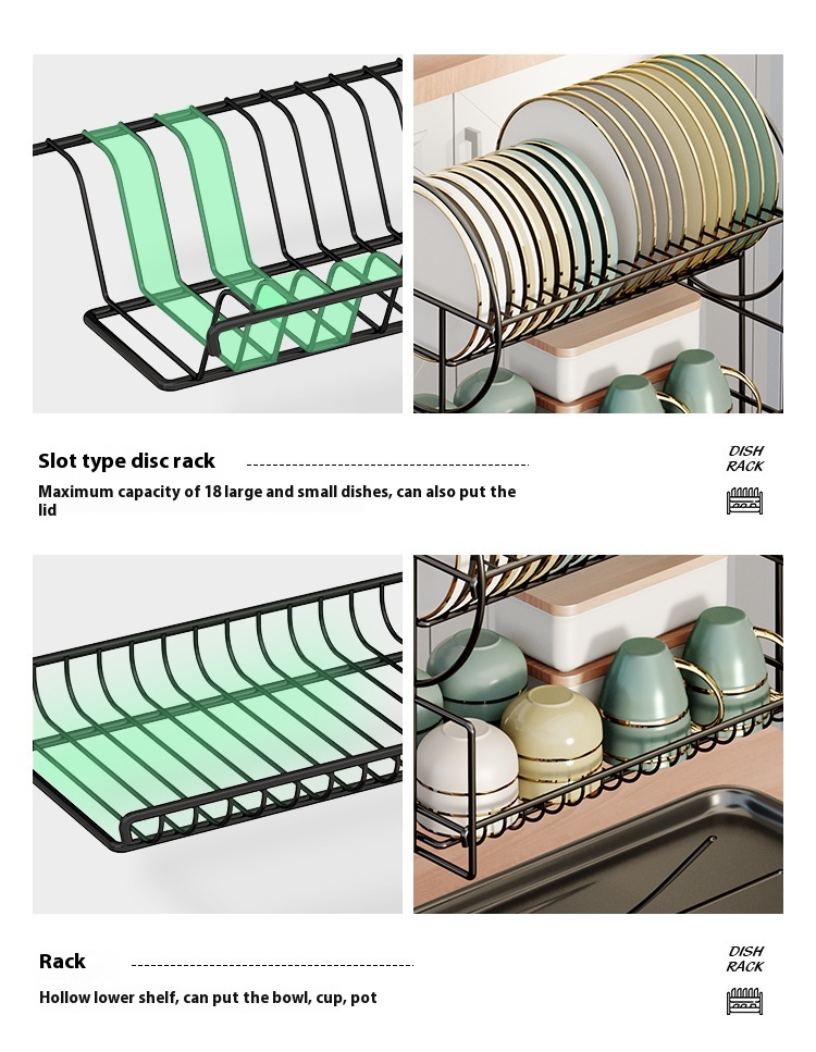 Multi-Functional Double-Tier Metal Dish Rack